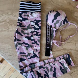 Victoria Secret (Pink) Ultimate Camouflage Leggings, Size S w/ matching 34C Bra